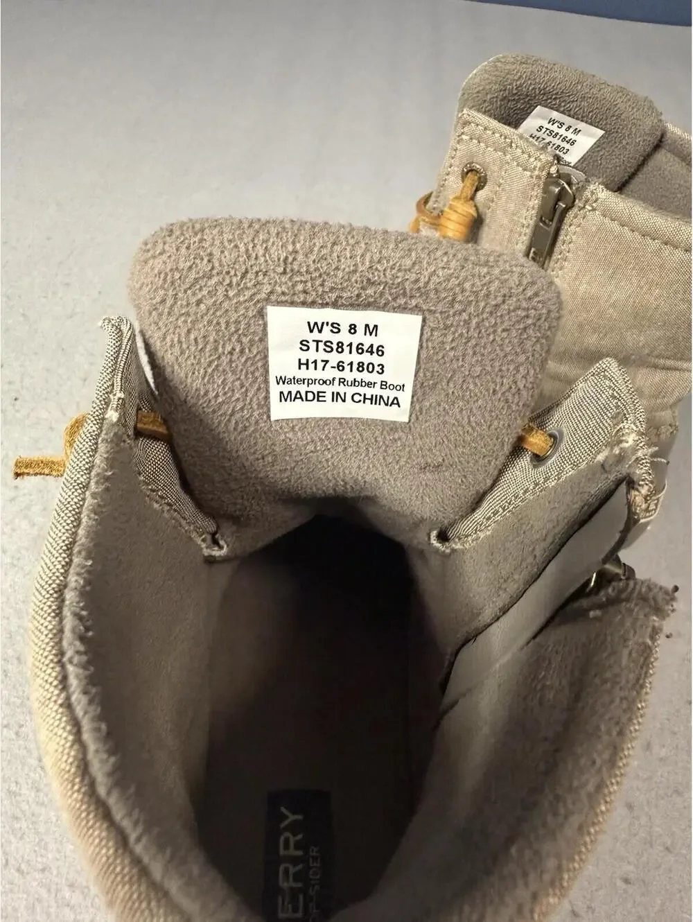 Sperry Saltwater Canvas Duck Boots Womens‎ 8 Grey Tan Coral STS85226 Waterproof